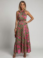 Loovay Evera Halter Midi Jurk met Bloemenprint