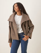 Loovay Camovée Korte Trenchcoat met Hoge Kraag