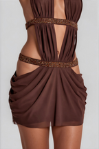 Loovay Vanta, Mini-Jurk met Open Rug en Cut-Out