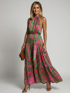Loovay Evera Halter Midi Jurk met Bloemenprint