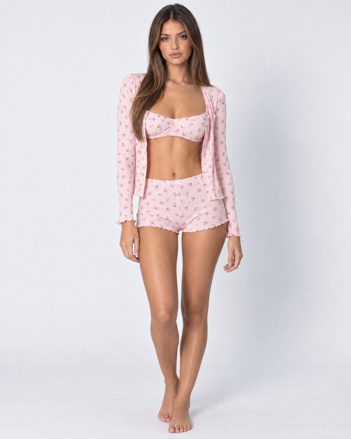 Loovay Roselune Driedelige Pyjamaset met Bloemenprint