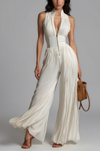 Loovay Vellora, Witte Plissé Jumpsuit met Rits