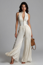 Loovay Vellora, Witte Plissé Jumpsuit met Rits