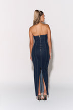 Loovay Daevira Strapless Denim Maxi Jurk