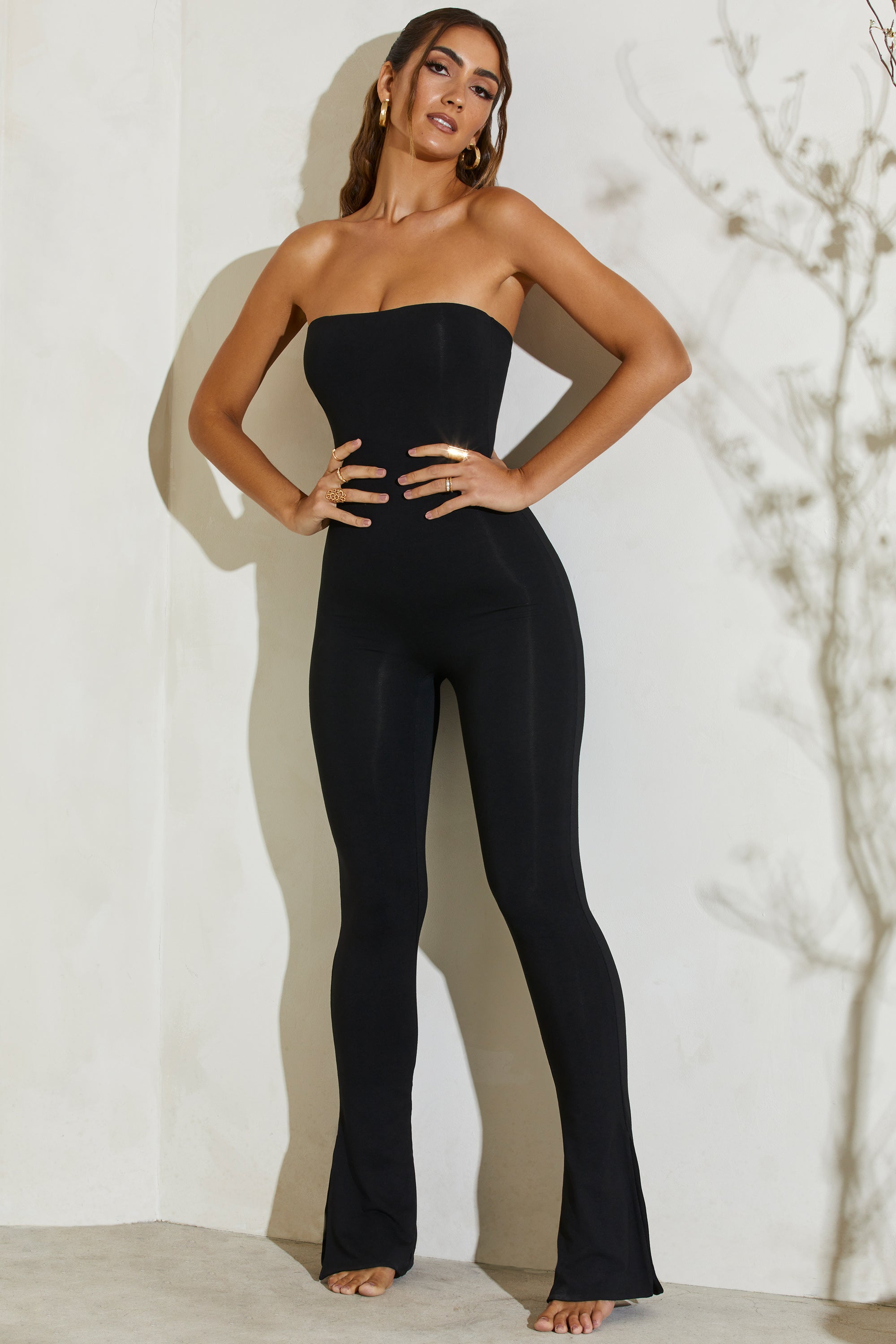 Loovay Virello, Strapless Flared Jumpsuit