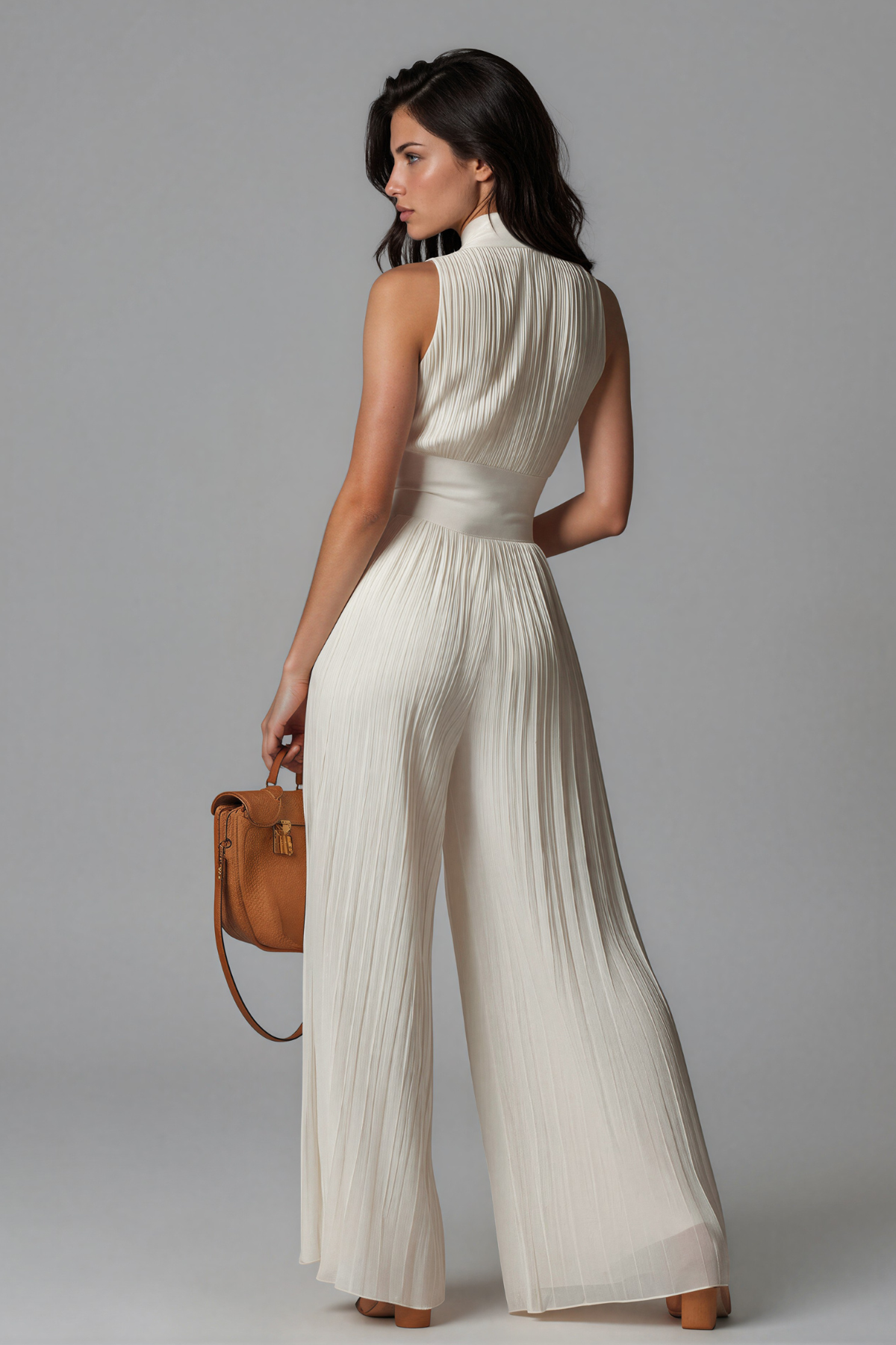 Loovay Vellora, Witte Plissé Jumpsuit met Rits