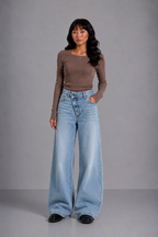 Loovay Celienne Wide Leg Jeans met Patroon