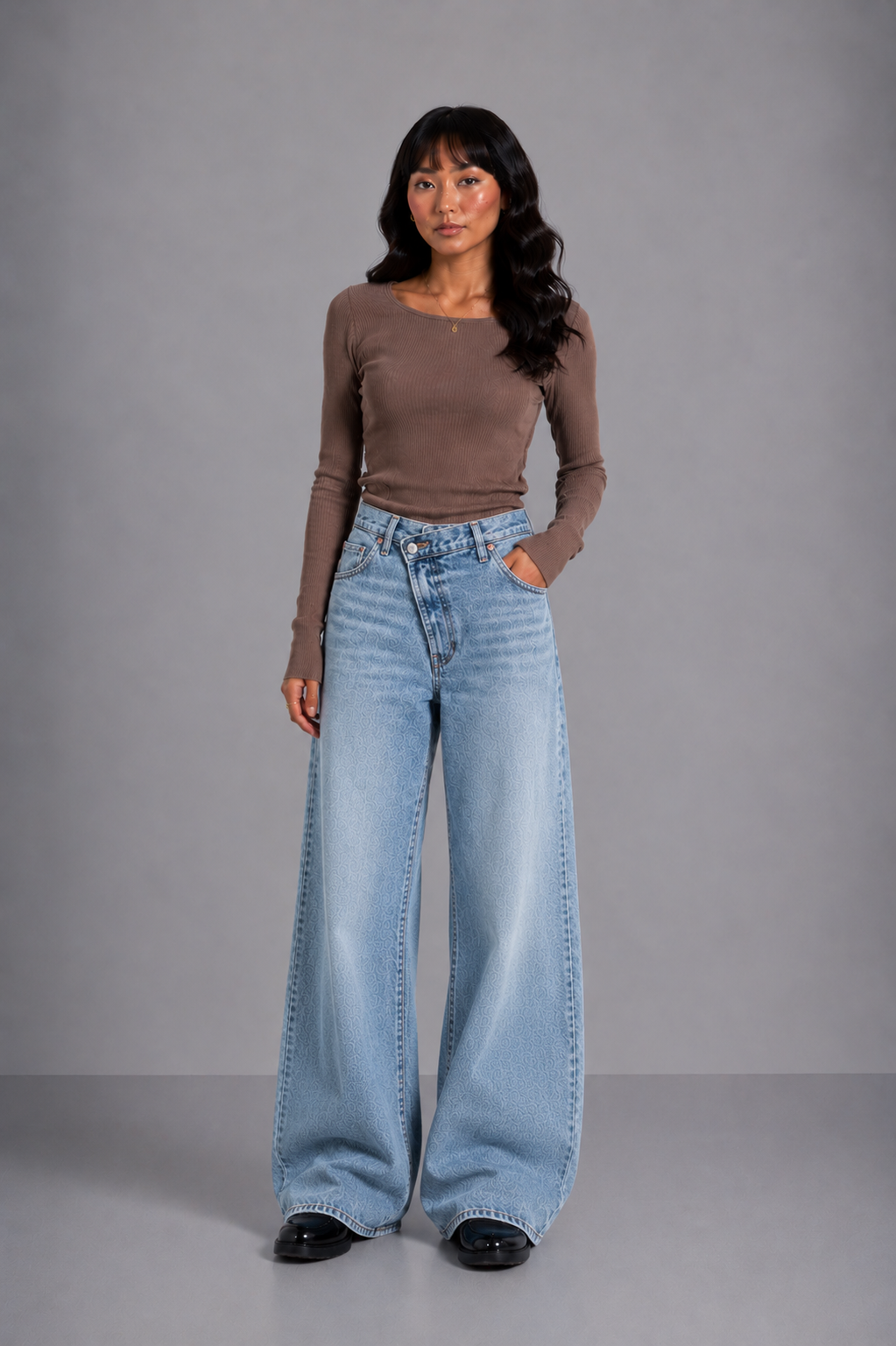 Loovay Celienne Wide Leg Jeans met Patroon