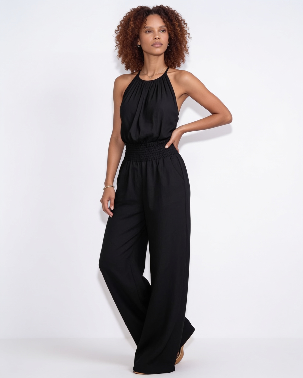 Loovay Nayeli Halter Jumpsuit met Wijde Pijpen