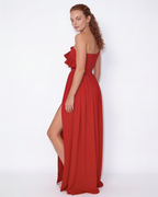 Loovay Ravienne One-Shoulder Maxi-jurk met Ruches en Split