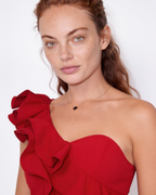 Loovay Ravienne One-Shoulder Maxi-jurk met Ruches en Split