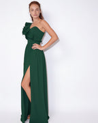 Loovay Ravienne One-Shoulder Maxi-jurk met Ruches en Split