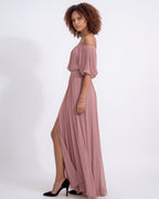 Loovay Evelisse Off-Shoulder Maxi-jurk, Geplooid met Split