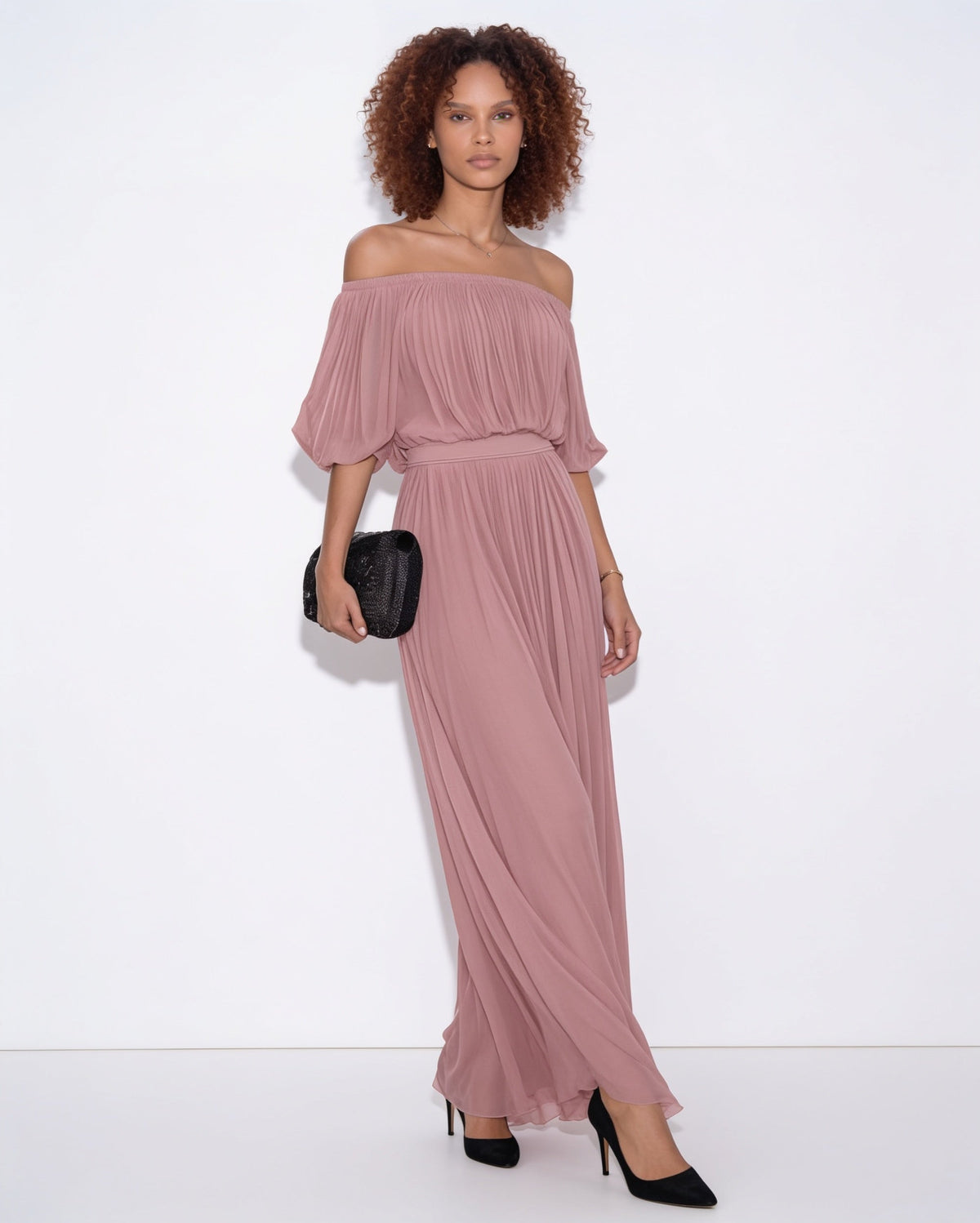 Loovay Evelisse Off-Shoulder Maxi-jurk, Geplooid met Split