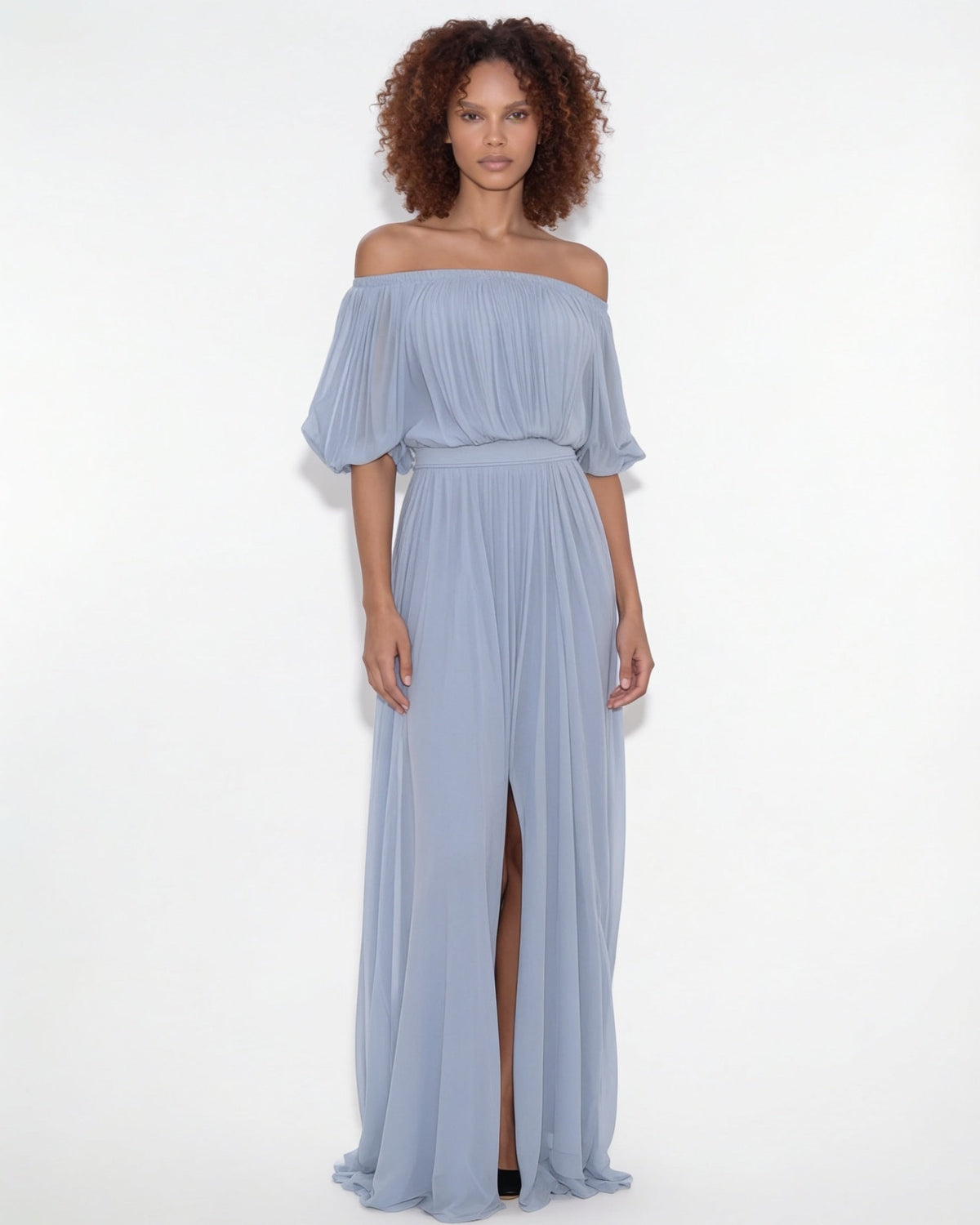 Loovay Evelisse Off-Shoulder Maxi-jurk, Geplooid met Split