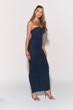 Loovay Daevira Strapless Denim Maxi Jurk