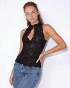 Loovay Noirelle Top, Kanten Haltertop met Keyhole