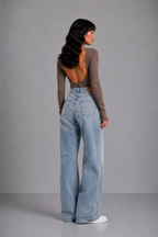Loovay Celienne Wide Leg Jeans met Patroon