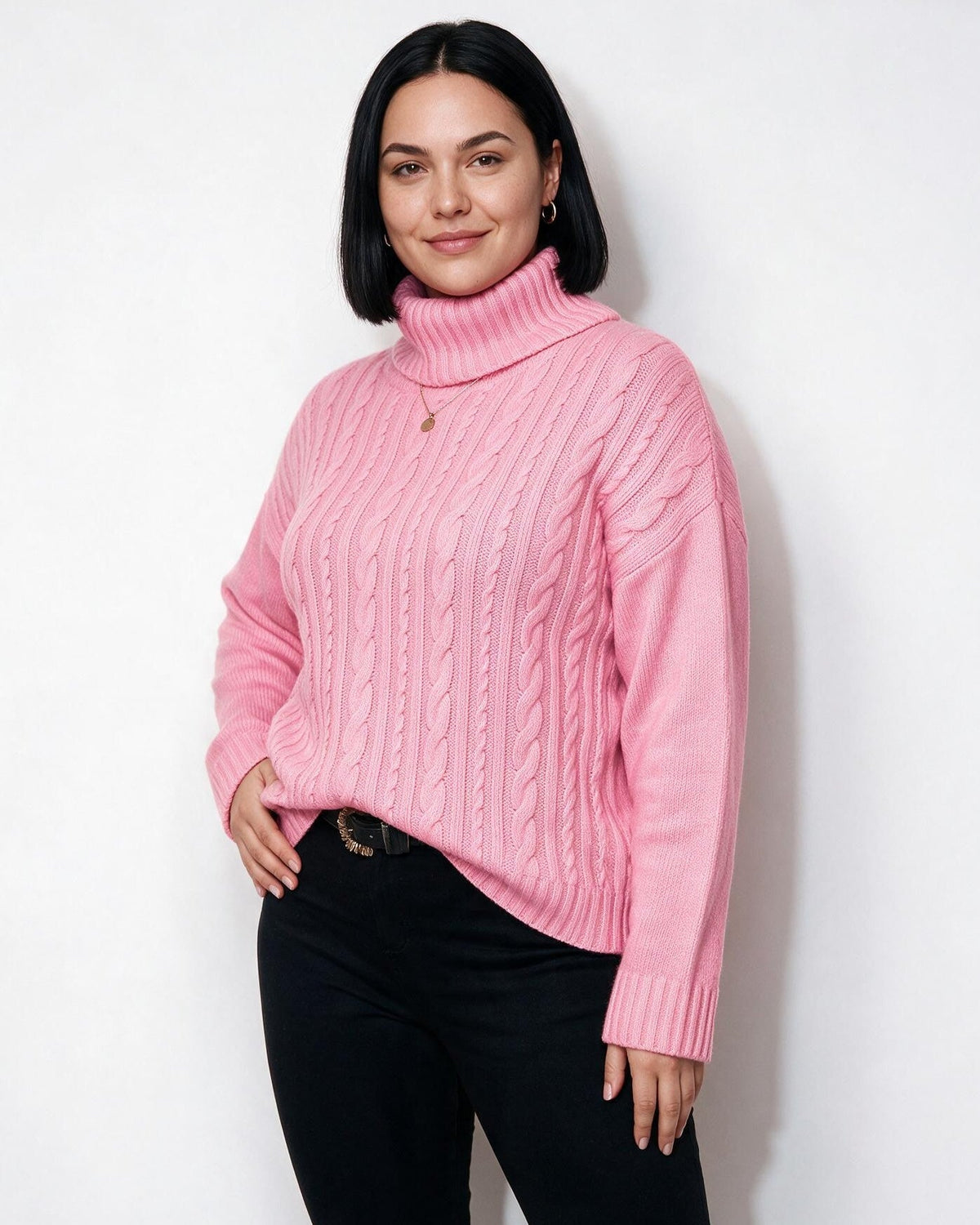 Loovay Rosavienne Kabelgebreide Coltrui, Oversized Pasvorm