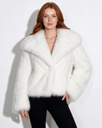 Loovay Isabeau Cropped Imitatiebont Jas met Grote Kraag