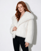 Loovay Isabeau Cropped Imitatiebont Jas met Grote Kraag