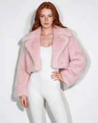 Loovay Isabeau Cropped Imitatiebont Jas met Grote Kraag