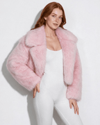 Loovay Isabeau Cropped Imitatiebont Jas met Grote Kraag