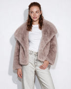 Loovay Odette Imitatiebont Jas met Oversized Sjaalkraag