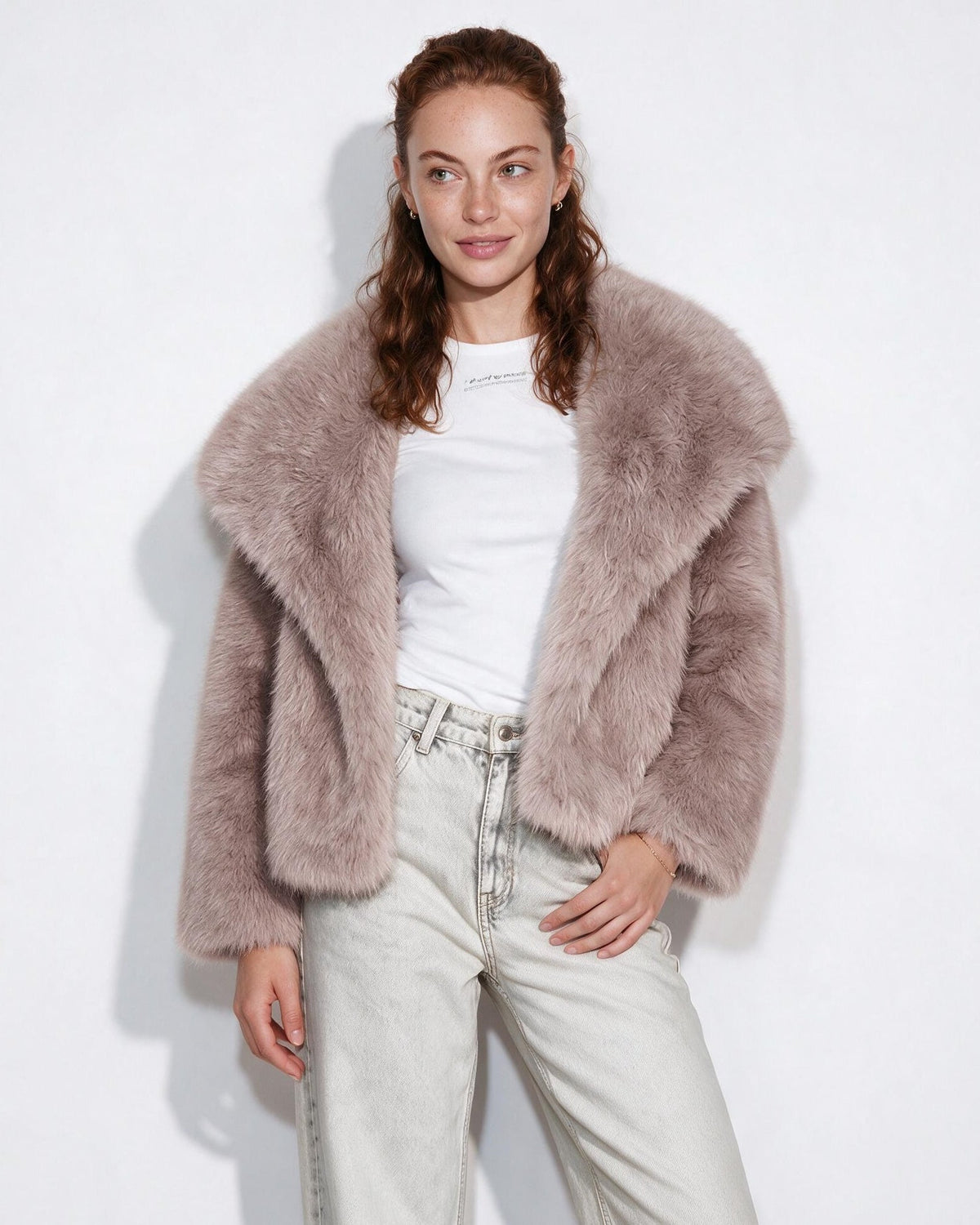 Loovay Odette Imitatiebont Jas met Oversized Sjaalkraag