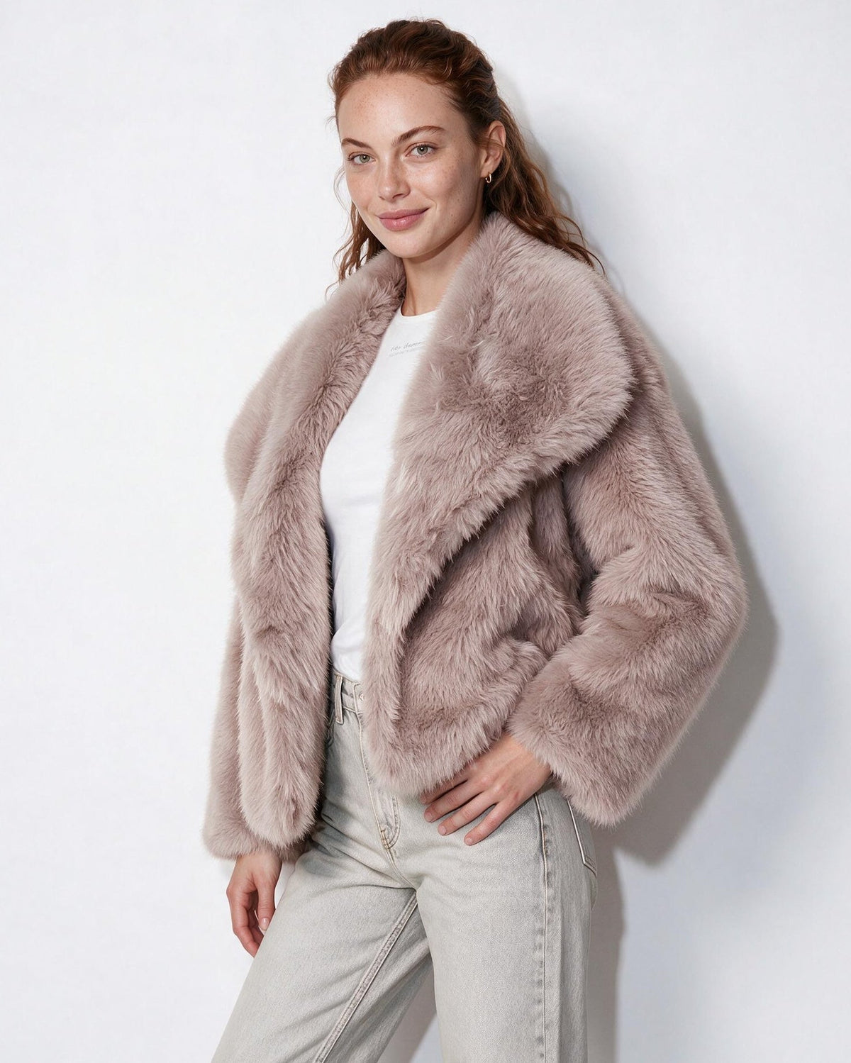 Loovay Odette Imitatiebont Jas met Oversized Sjaalkraag