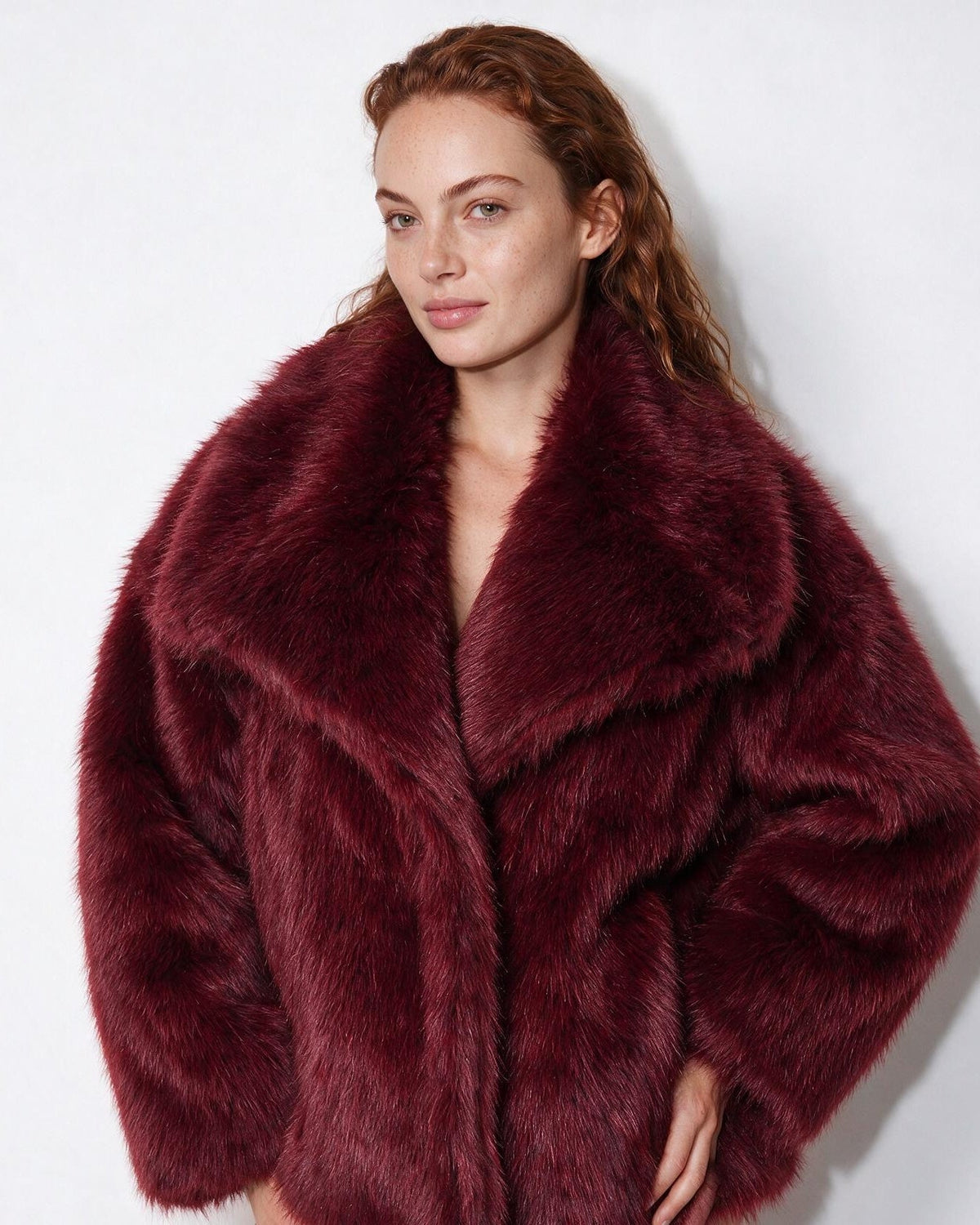 Loovay Odette Imitatiebont Jas met Oversized Sjaalkraag