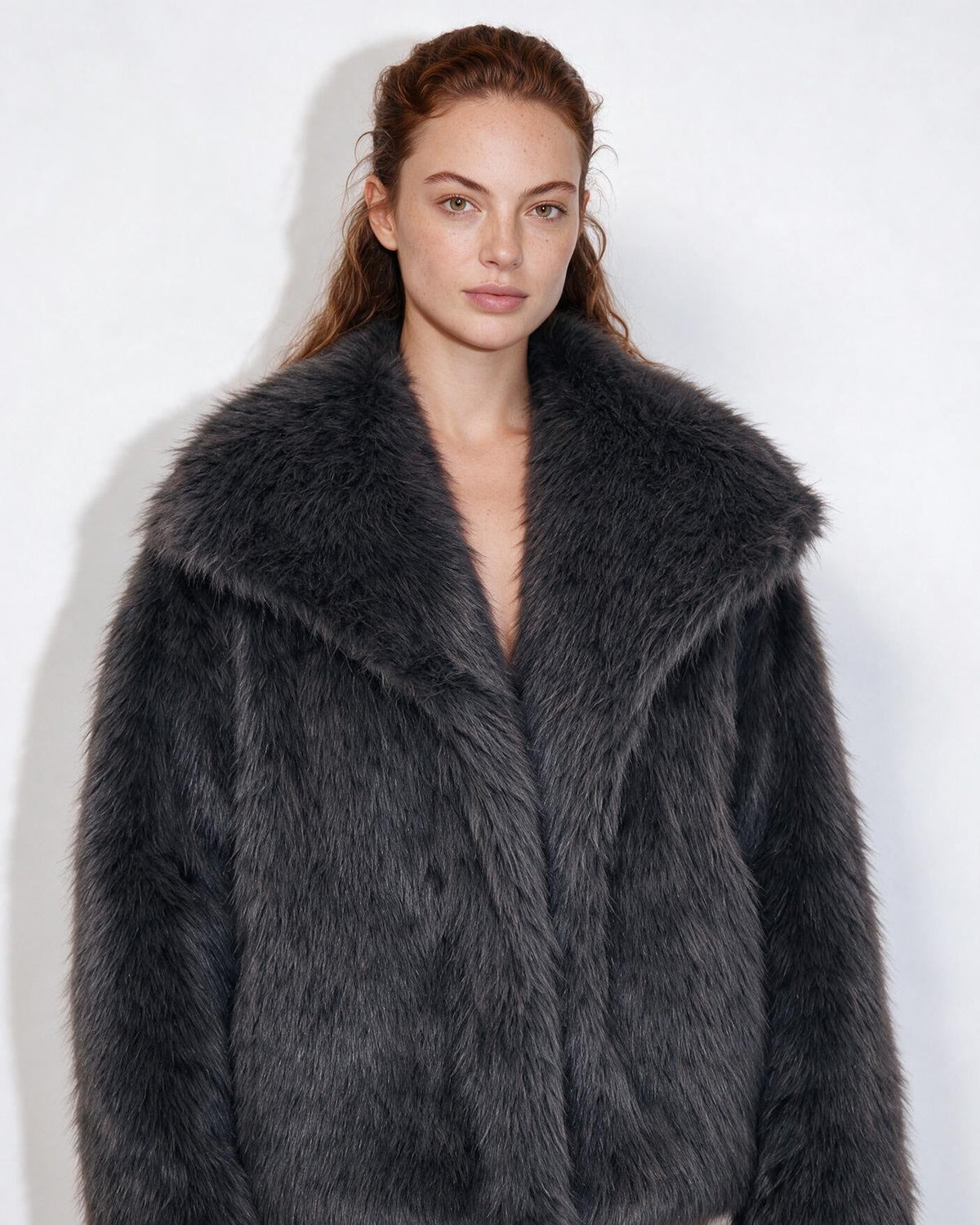 Loovay Odette Imitatiebont Jas met Oversized Sjaalkraag