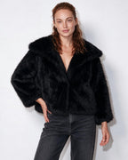 Loovay Odette Imitatiebont Jas met Oversized Sjaalkraag