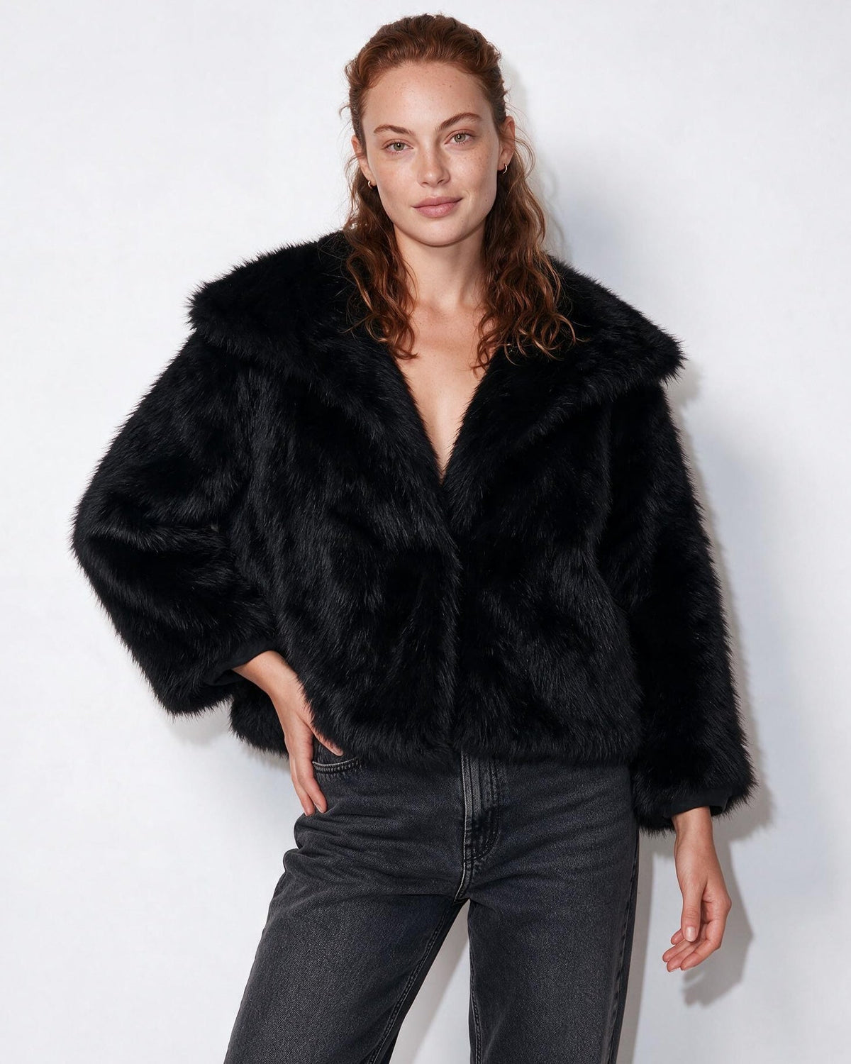 Loovay Odette Imitatiebont Jas met Oversized Sjaalkraag