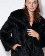 Loovay Odette Imitatiebont Jas met Oversized Sjaalkraag