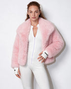 Loovay Odette Imitatiebont Jas met Oversized Sjaalkraag