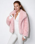 Loovay Odette Imitatiebont Jas met Oversized Sjaalkraag