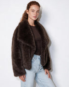 Loovay Odette Imitatiebont Jas met Oversized Sjaalkraag