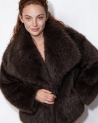 Loovay Odette Imitatiebont Jas met Oversized Sjaalkraag
