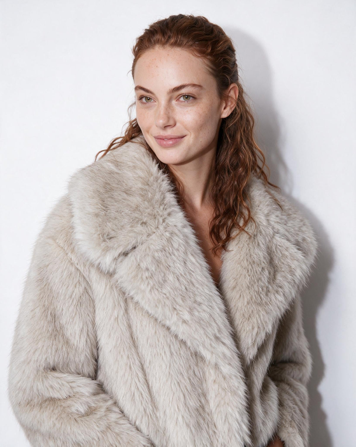 Loovay Odette Imitatiebont Jas met Oversized Sjaalkraag