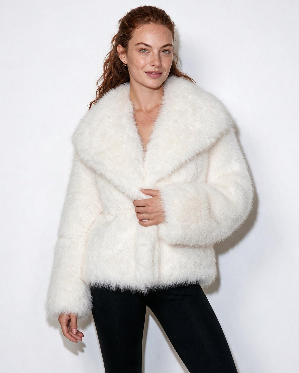 Loovay Odette Imitatiebont Jas met Oversized Sjaalkraag