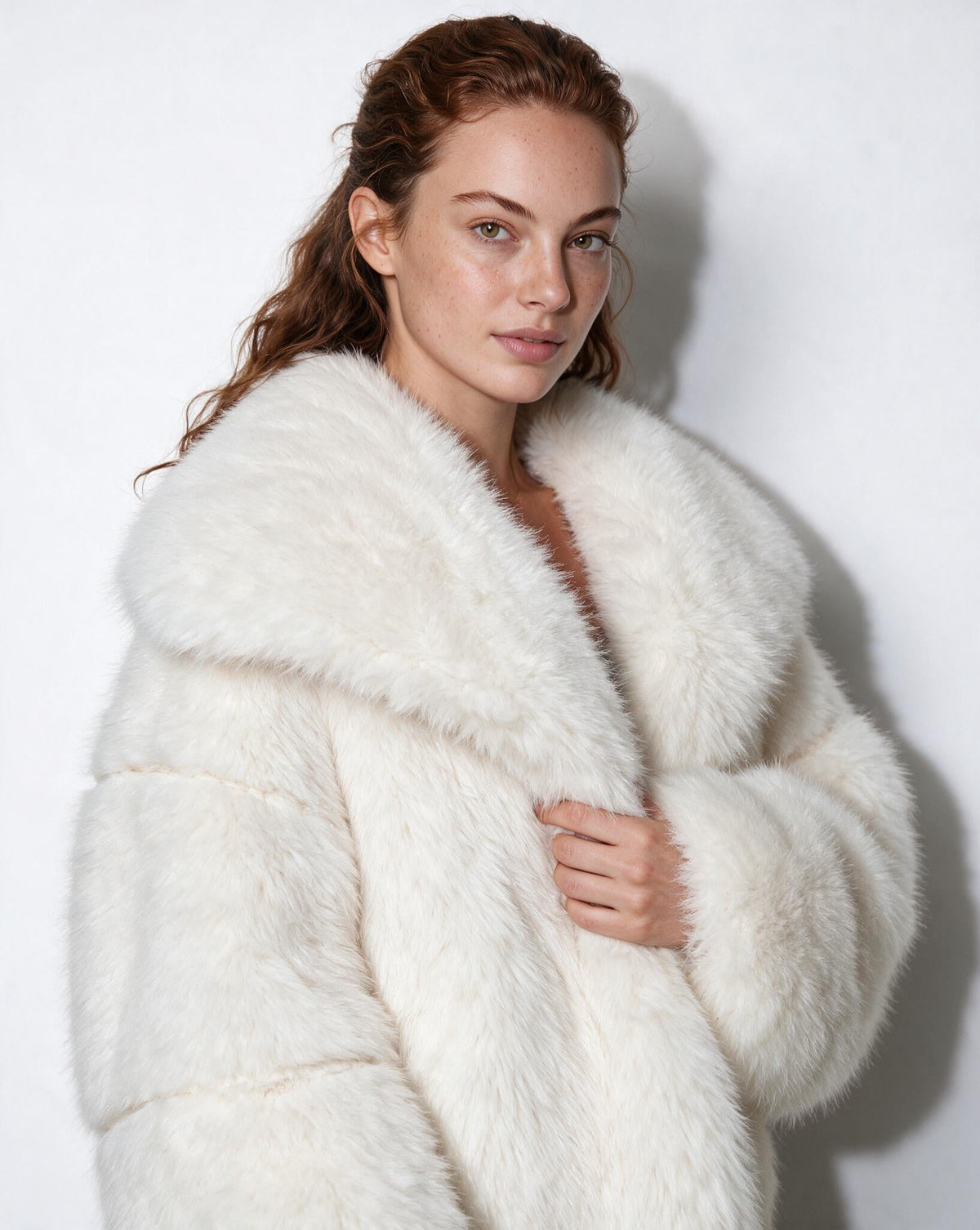 Loovay Odette Imitatiebont Jas met Oversized Sjaalkraag