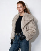 Loovay Odette Imitatiebont Jas met Oversized Sjaalkraag