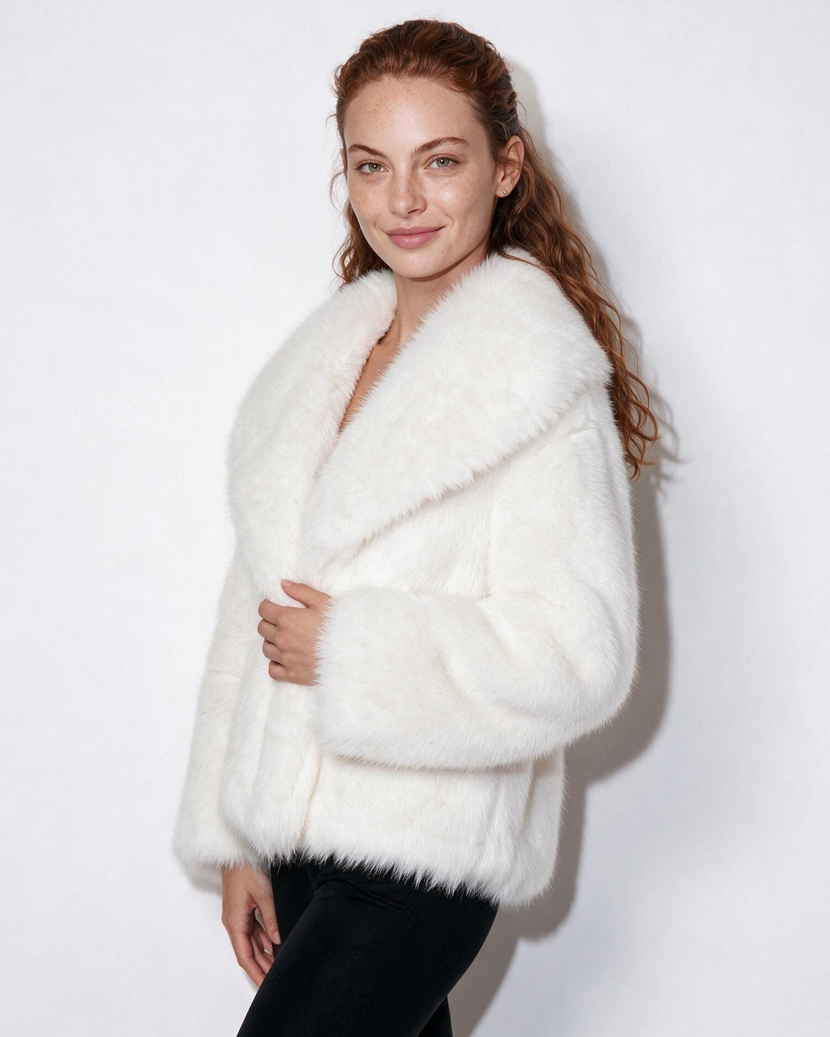 Loovay Odette Imitatiebont Jas met Oversized Sjaalkraag