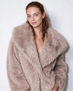Loovay Odette Imitatiebont Jas met Oversized Sjaalkraag