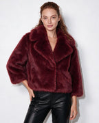 Loovay Odette Imitatiebont Jas met Oversized Sjaalkraag