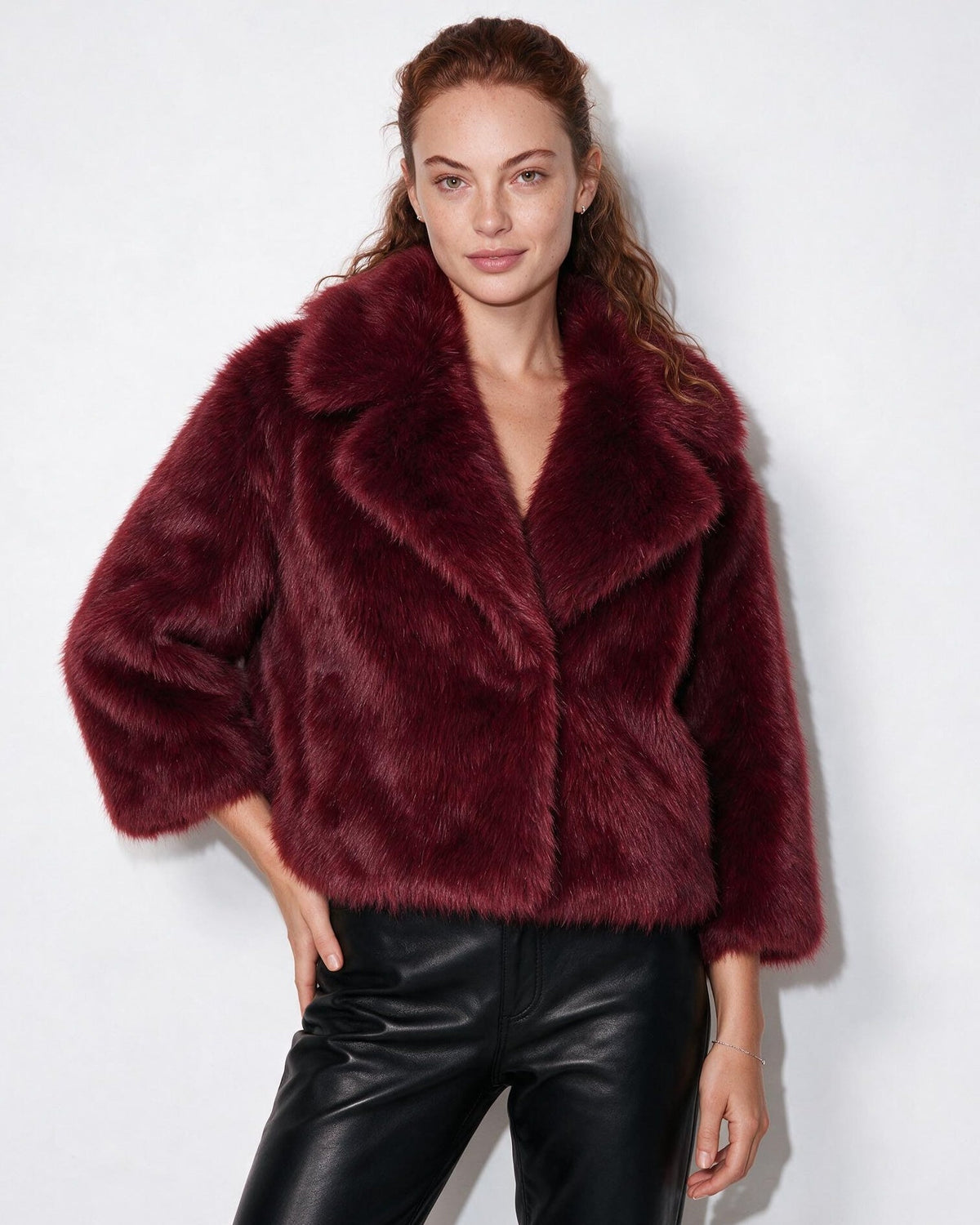 Loovay Odette Imitatiebont Jas met Oversized Sjaalkraag