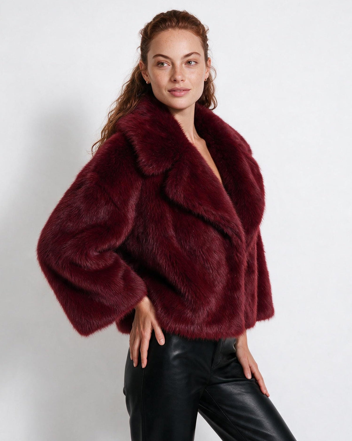 Loovay Odette Imitatiebont Jas met Oversized Sjaalkraag
