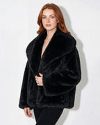 Loovay Isabeau Cropped Imitatiebont Jas met Grote Kraag