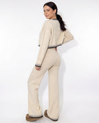 Loovay Veloura Gebreide Set met Vest en Wijde Broek